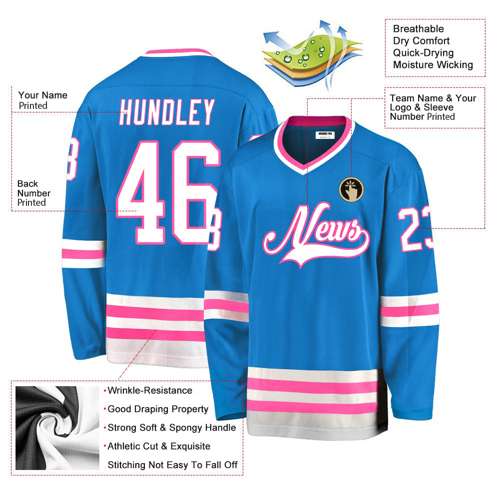 Custom Blue White-Pink V Neck Hockey Jersey For Men & Women