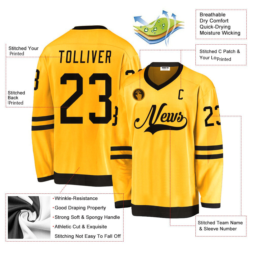 Custom Gold Black V Neck Hockey Jersey For Men & Women