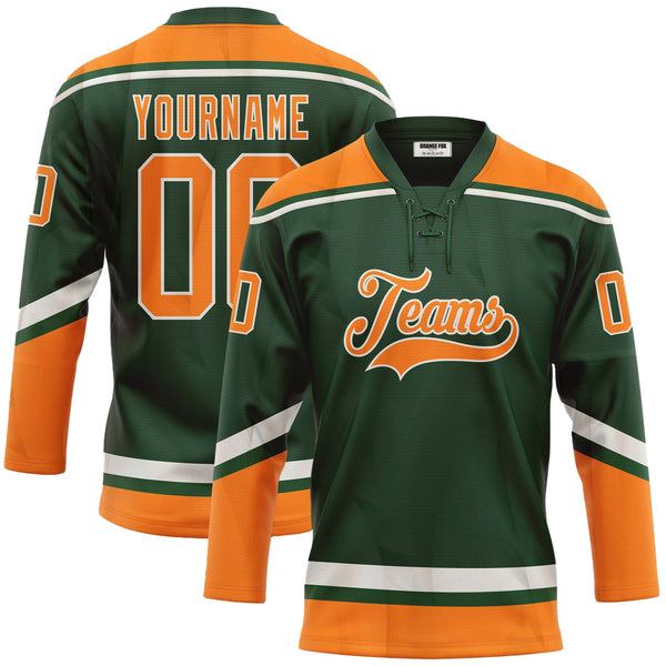 Custom Green Bay Orange-White Neck Hockey Jersey For Men & Women