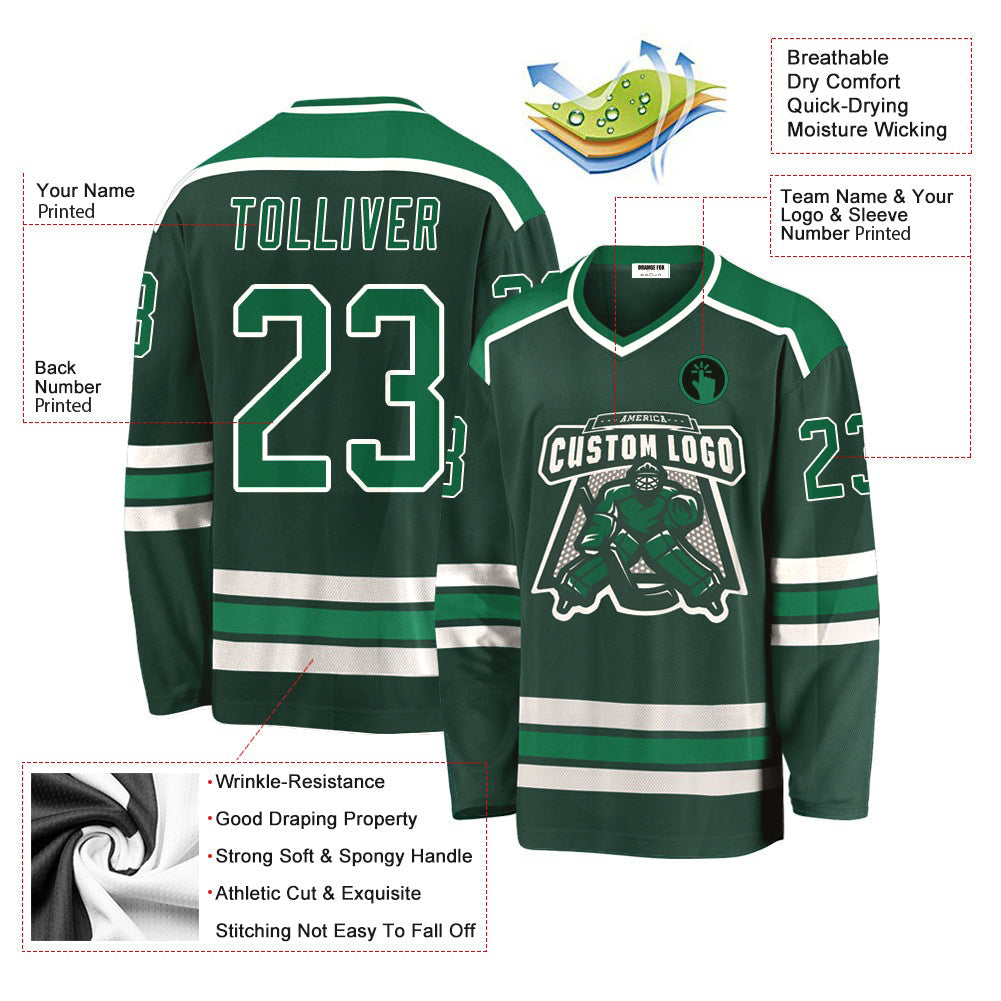 Custom Green Kelly Green-White V Neck Hockey Jersey For Men & Women