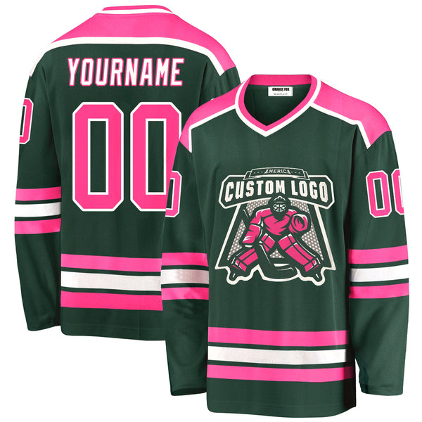 Custom Green Pink-White V Neck Hockey Jersey For Men & Women