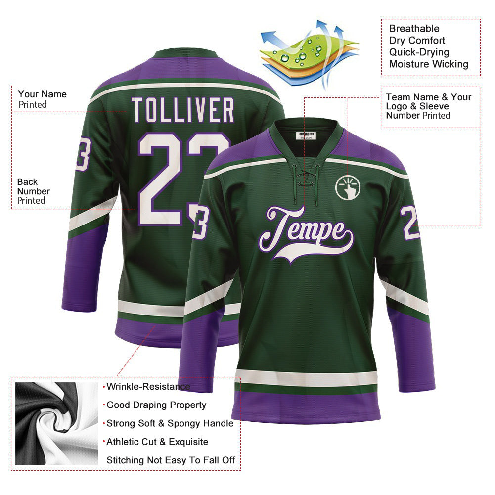 Custom Green White-Purple Neck Hockey Jersey For Men & Women