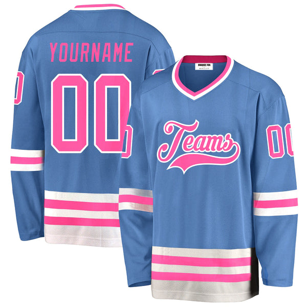 Custom Light Blue Pink-White V Neck Hockey Jersey For Men & Women