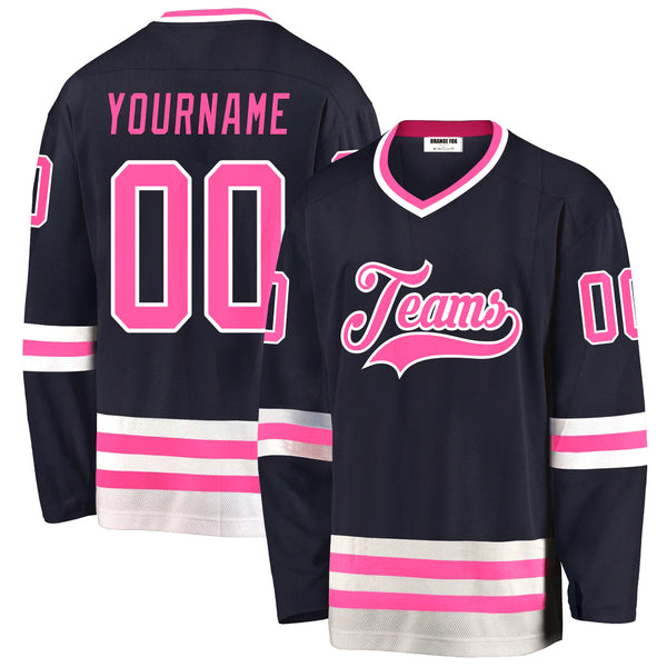 Custom Navy Pink-White V Neck Hockey Jersey For Men & Women