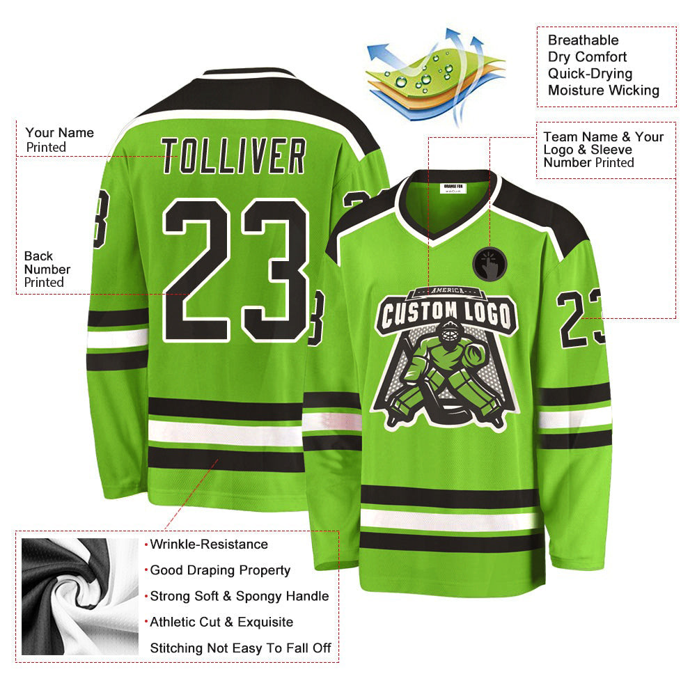 Custom Neon Green Black-White V Neck Hockey Jersey For Men & Women