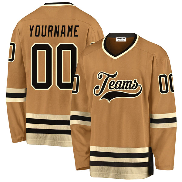 Custom Old Gold Black-Cream V Neck Hockey Jersey For Men & Women