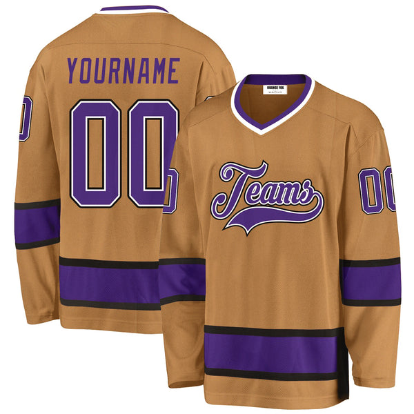 Custom Old Gold Purple-Black 2 V Neck Hockey Jersey For Men & Women