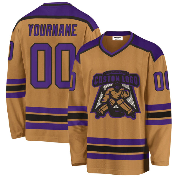 Custom Old Gold Purple-Black V Neck Hockey Jersey For Men & Women