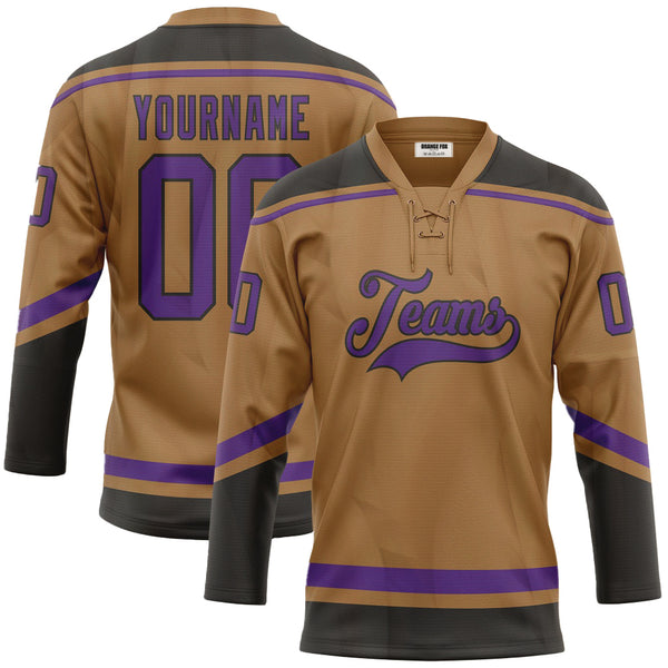 Custom Old Gold Purple-Black Neck Hockey Jersey For Men & Women