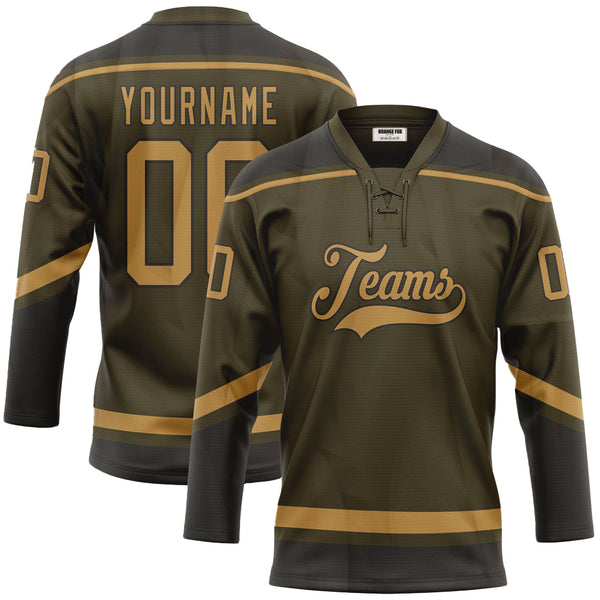 Custom Olive Old Gold-Black Salute To Service Neck Hockey Jersey For Men & Women