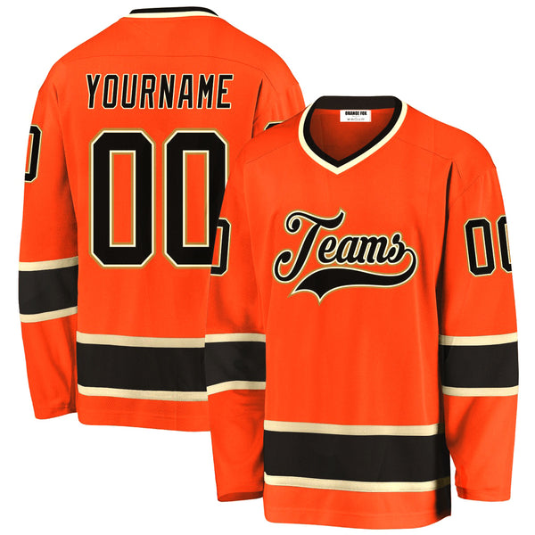 Custom Orange Black-Cream V Neck Hockey Jersey For Men & Women
