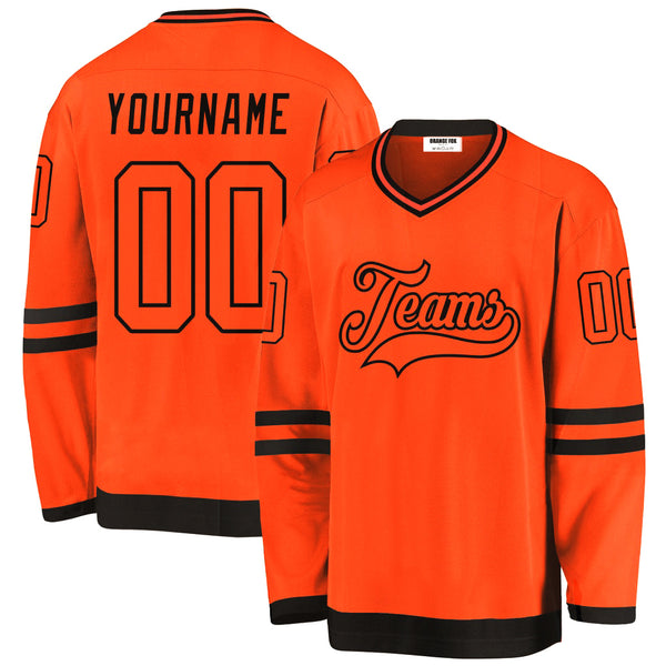Custom Orange Orange-Black V Neck Hockey Jersey For Men & Women