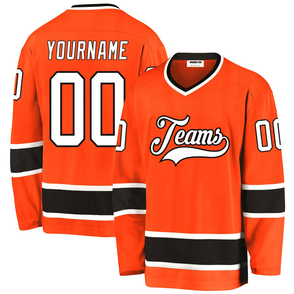 Custom Orange White-Black V Neck Hockey Jersey For Men & Women