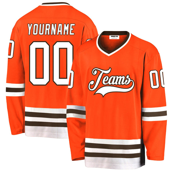 Custom Orange White-Brown V Neck Hockey Jersey For Men & Women