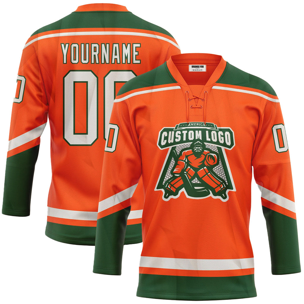 Custom Orange White-Green Neck Hockey Jersey For Men & Women