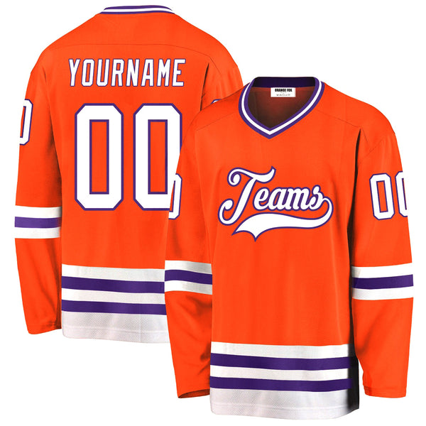 Custom Orange White-Purple V Neck Hockey Jersey For Men & Women
