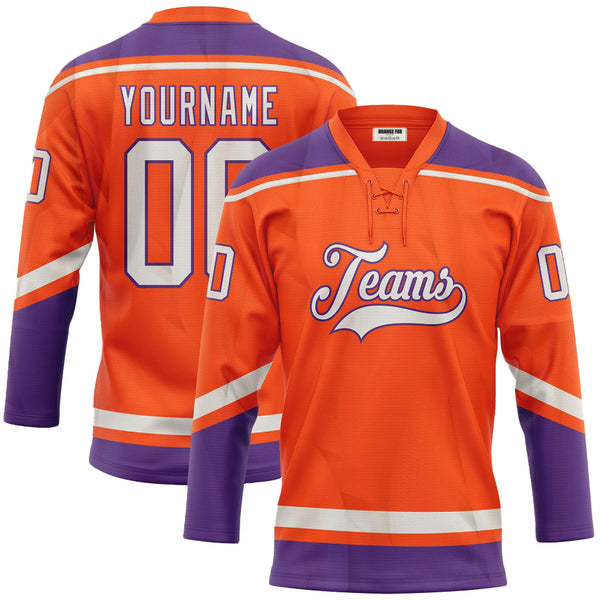 Custom Orange White-Purple Neck Hockey Jersey For Men & Women