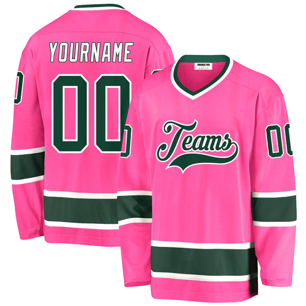 Custom Pink Green-White V Neck Hockey Jersey For Men & Women