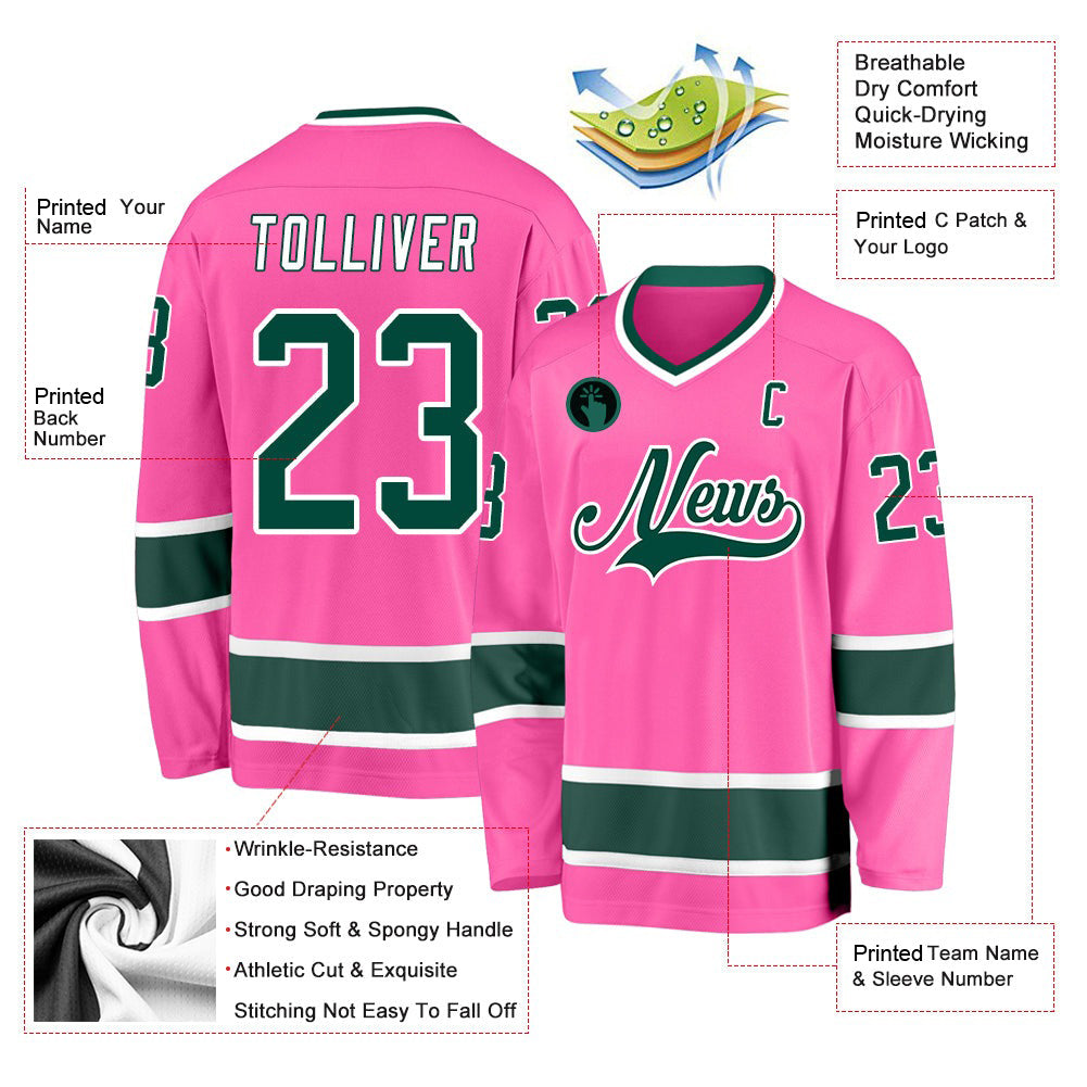 Custom Pink Green-White V Neck Hockey Jersey For Men & Women