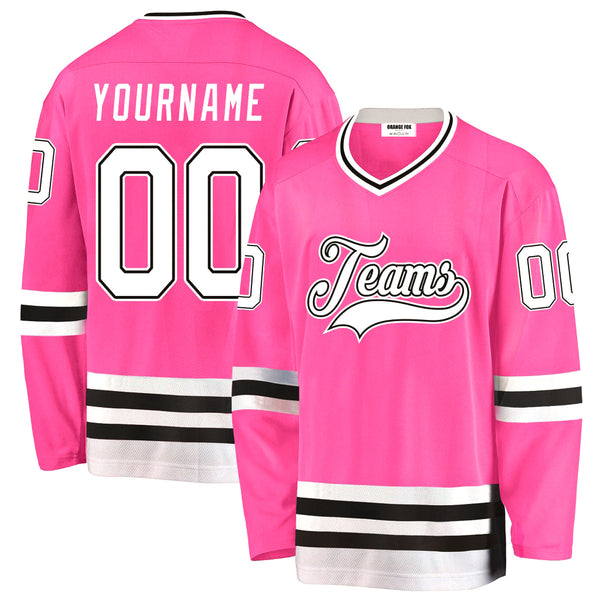 Custom Pink White-Black V Neck Hockey Jersey For Men & Women