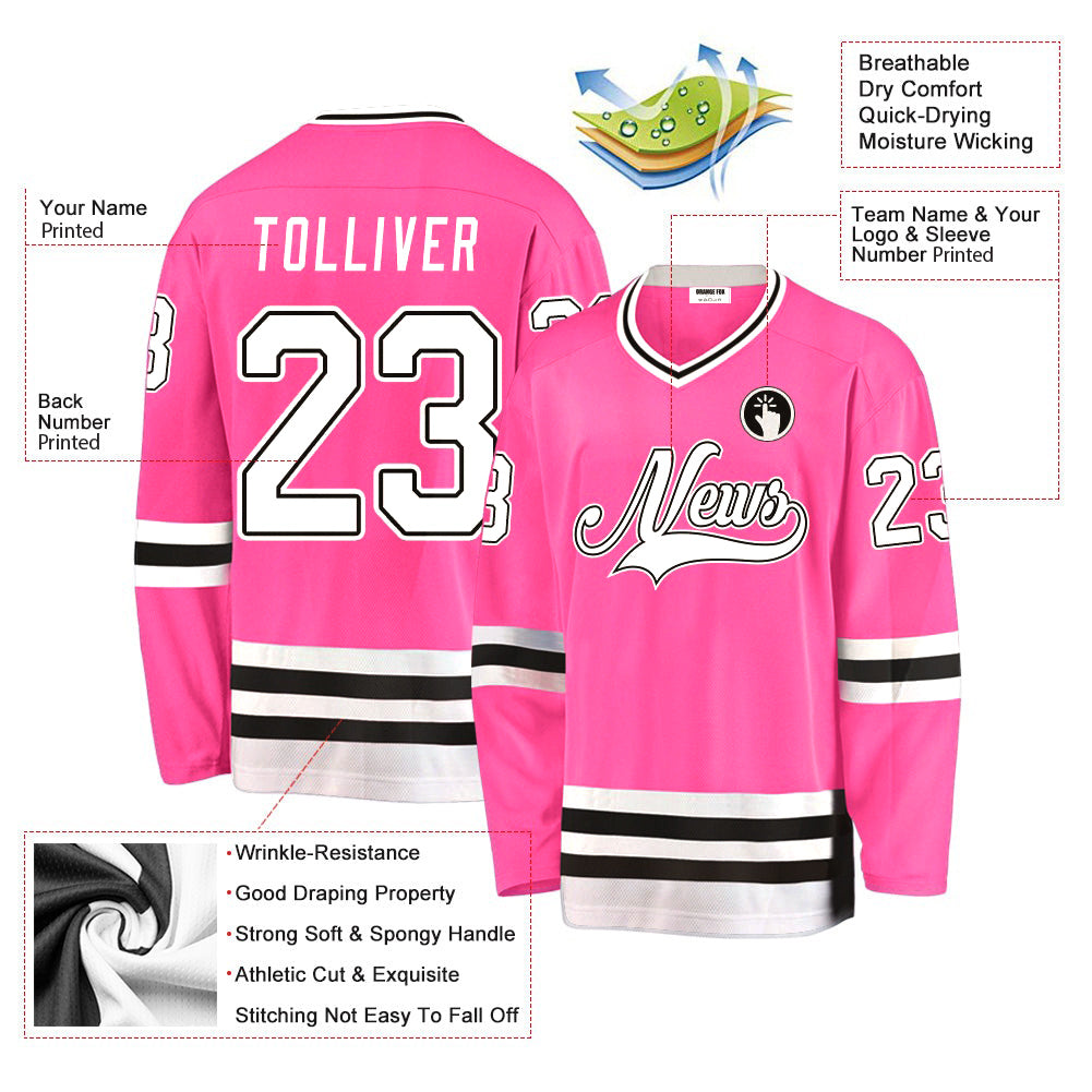 Custom Pink White-Black V Neck Hockey Jersey For Men & Women