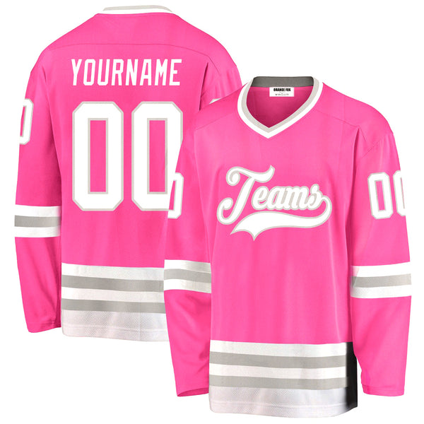 Custom Pink White-Gray V Neck Hockey Jersey For Men & Women