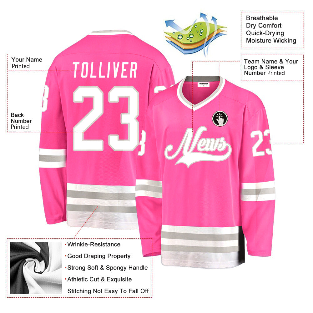 Custom Pink White-Gray V Neck Hockey Jersey For Men & Women