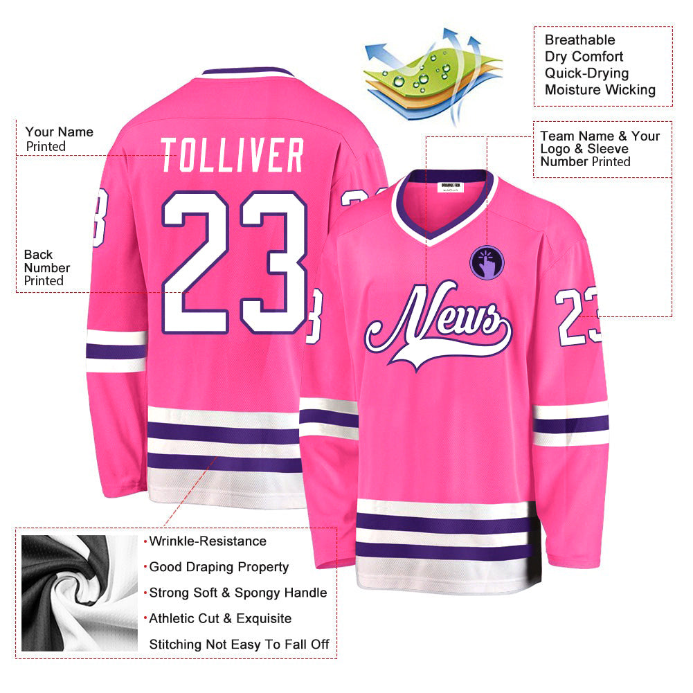 Custom Pink White-Purple V Neck Hockey Jersey For Men & Women