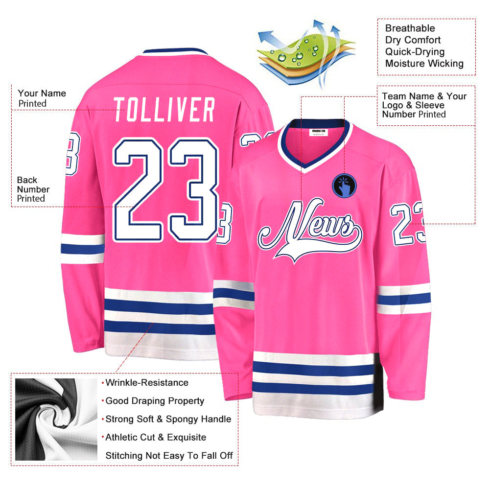 Custom Pink White-Royal-Blue V Neck Hockey Jersey For Men & Women