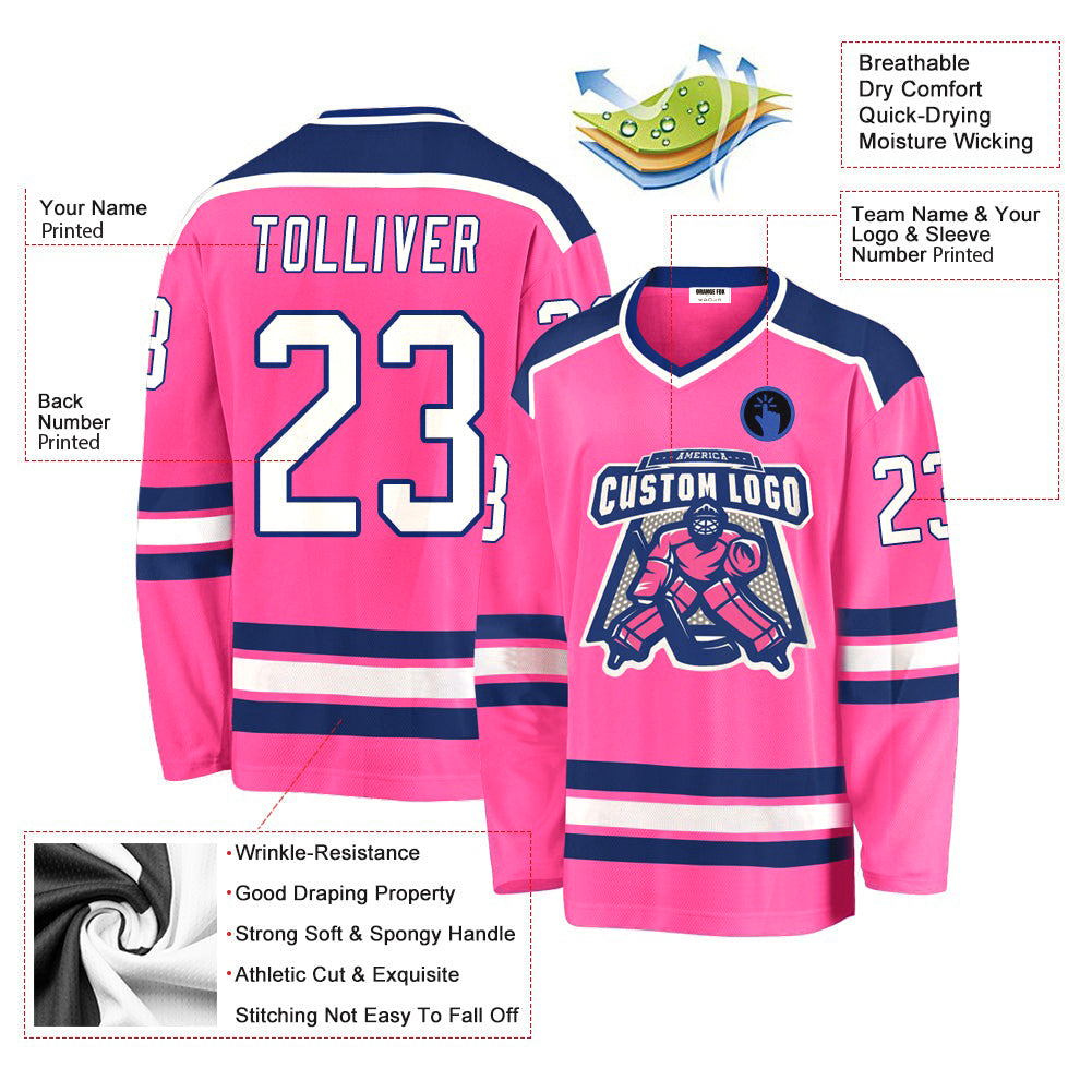 Custom Pink White-Royal V Neck Hockey Jersey For Men & Women