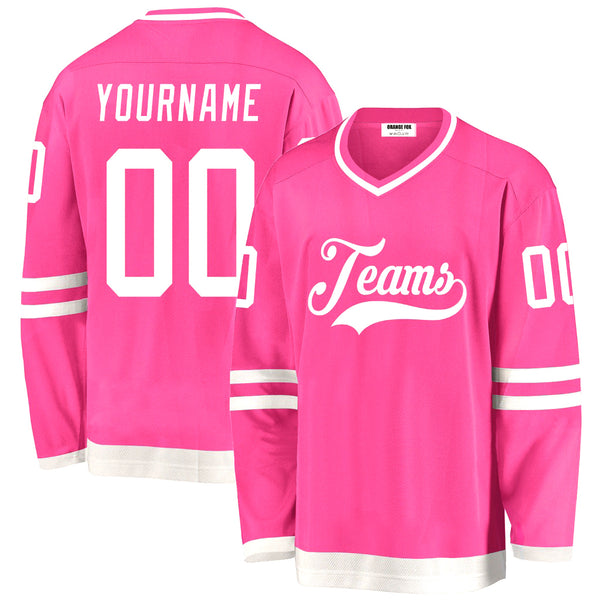 Custom Pink White V Neck Hockey Jersey For Men & Women
