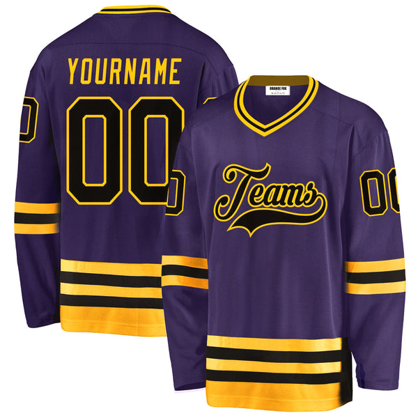 Custom Purple Black-Gold V Neck Hockey Jersey For Men & Women