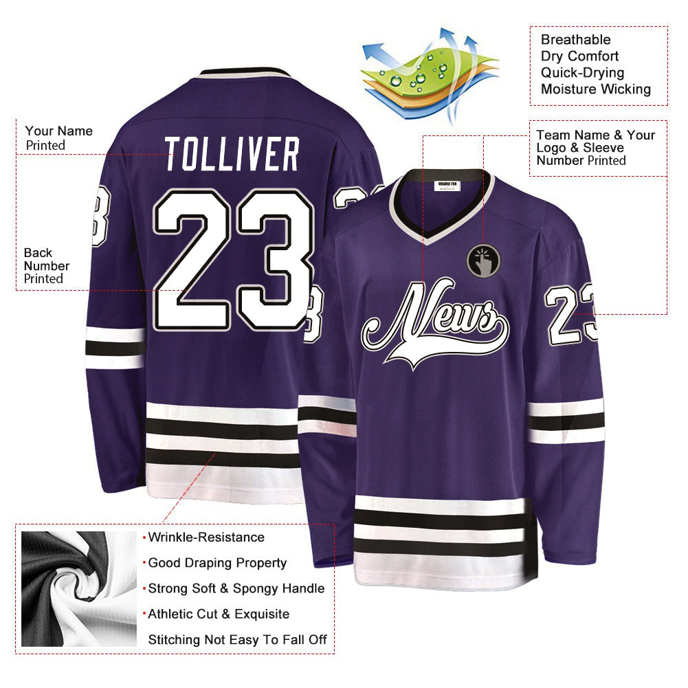 Custom Purple White-Black V Neck Hockey Jersey For Men & Women
