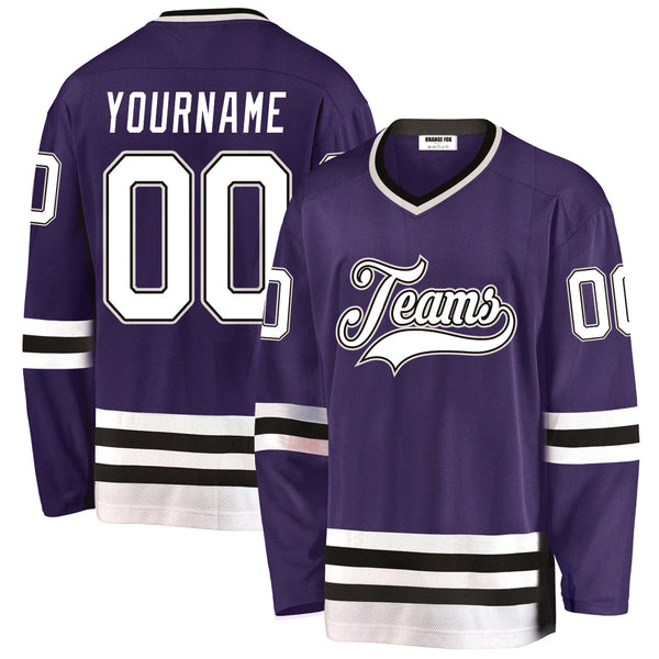 Custom Purple White-Black V Neck Hockey Jersey For Men & Women