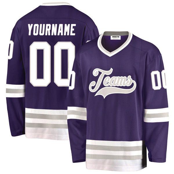 Custom Purple White-Gray V Neck Hockey Jersey For Men & Women