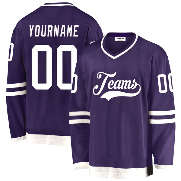 Custom Purple White V Neck Hockey Jersey For Men & Women