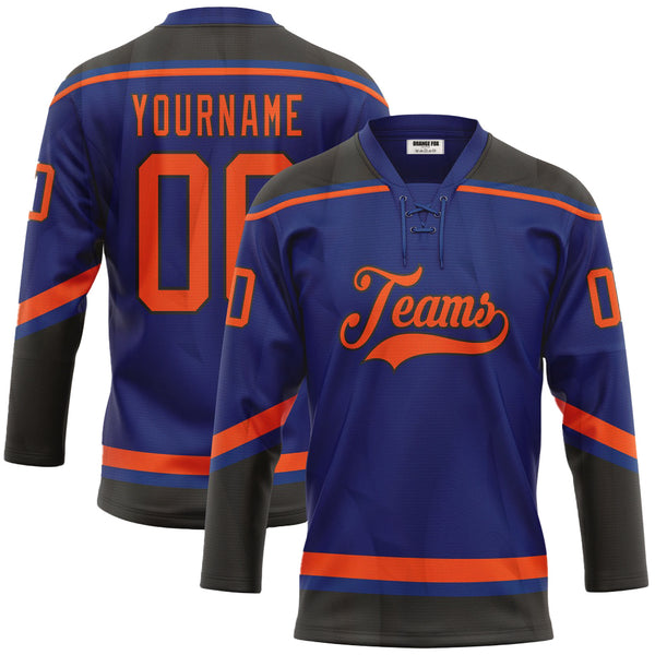 Custom Royal Orange-Black Neck Hockey Jersey For Men & Women