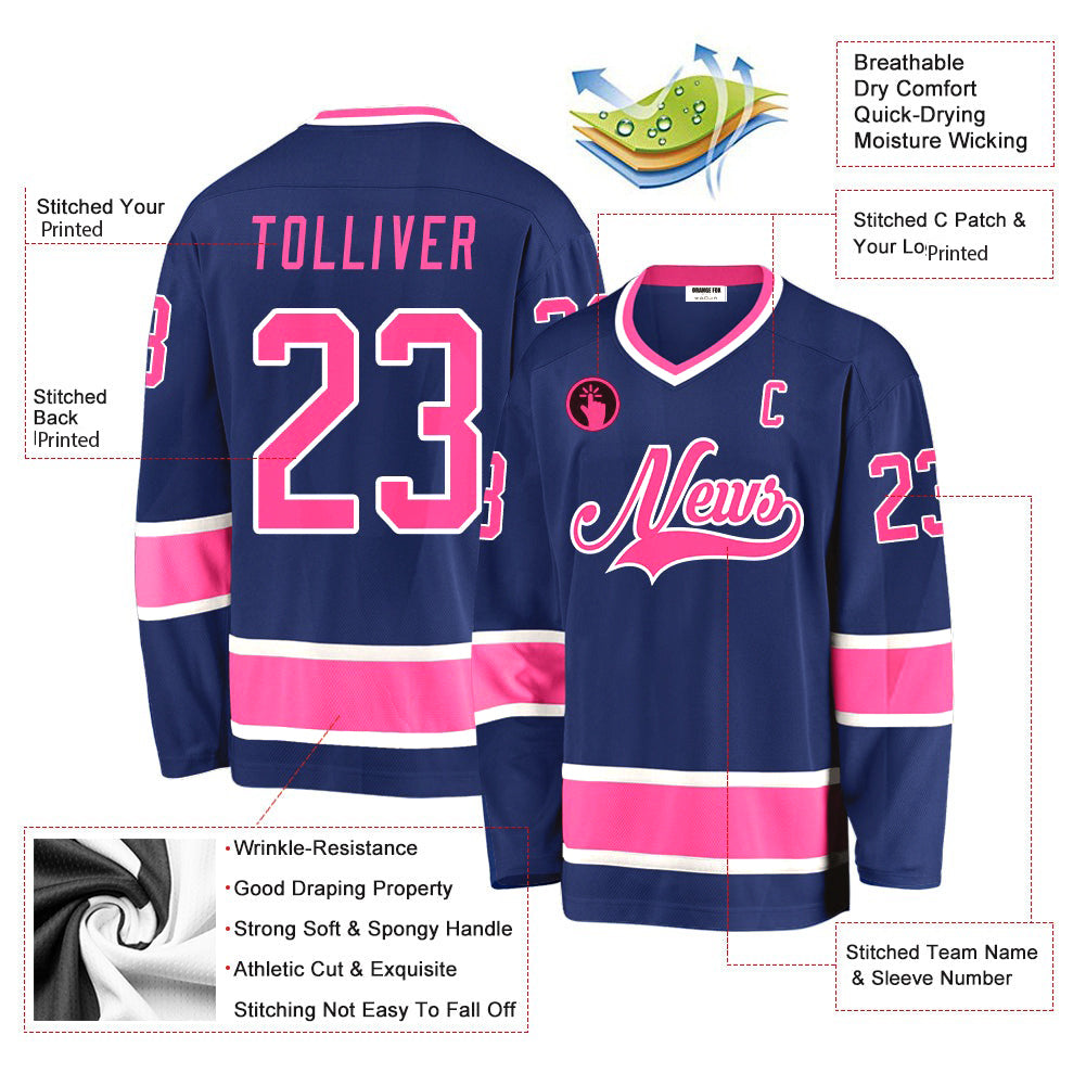 Custom Royal Pink-White V Neck Hockey Jersey For Men & Women