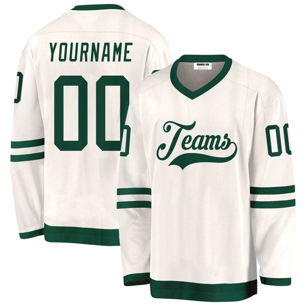 Custom White Green V Neck Hockey Jersey For Men & Women
