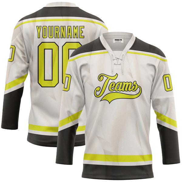 Custom White Neon Black Neck Hockey Jersey For Men & Women