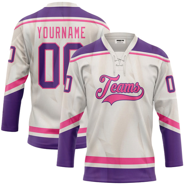 Custom White Pink Purple Neck Hockey Jersey For Men & Women