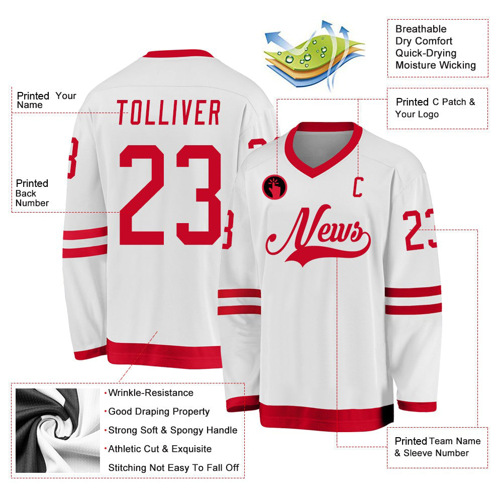 Custom White Red V Neck Hockey Jersey For Men & Women