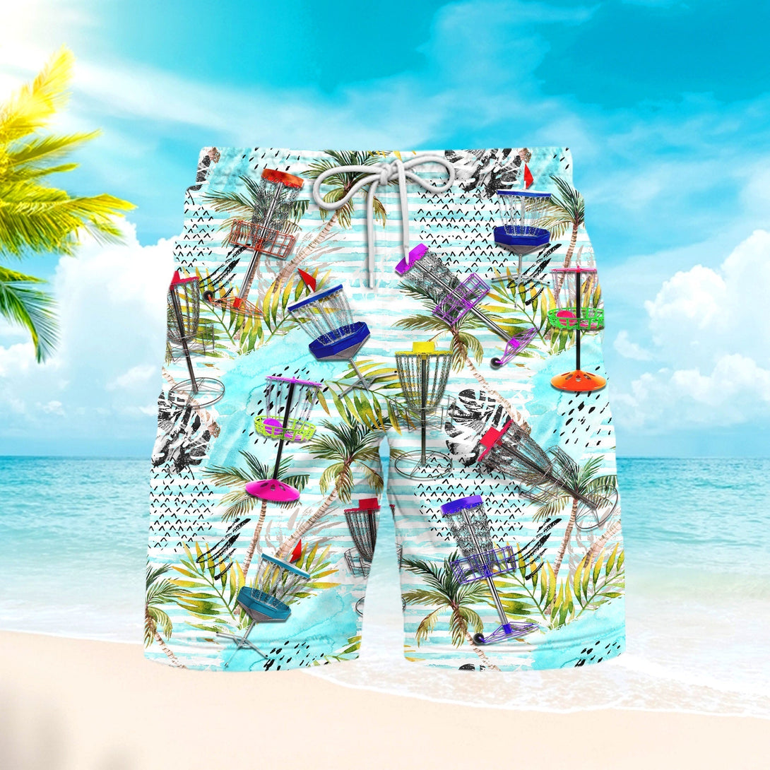 Disc Golf Tropical Palm Trees Pattern Beach Shorts For Men