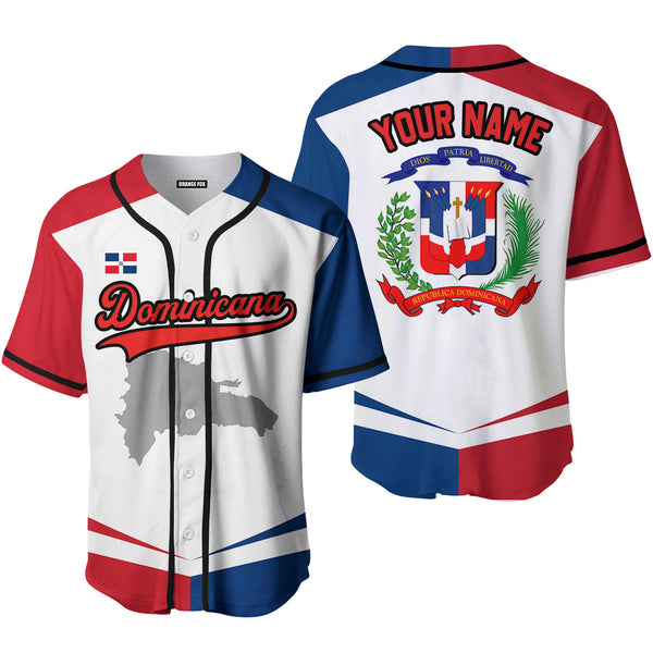 Dominicana Flag White Red Black Custom Name Baseball Jerseys For Men & Women