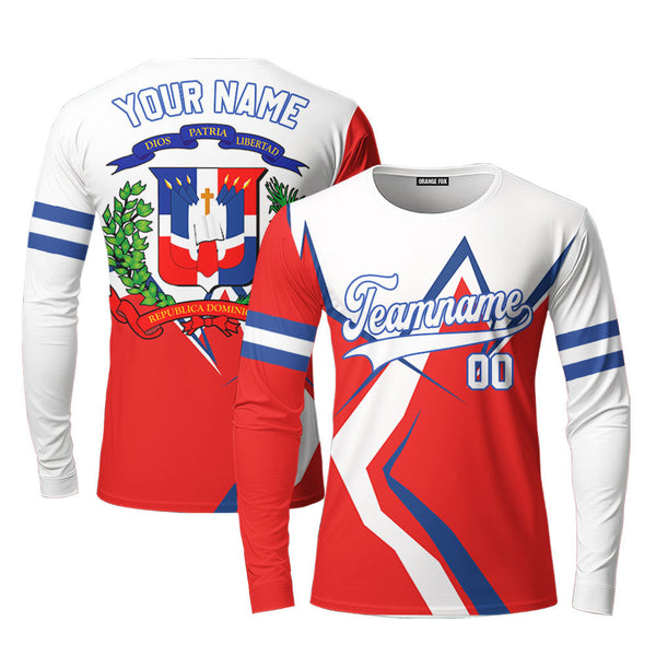 Dominicana Logo Red White Blue Custom Long Sleeve T-Shirt For Men & Women