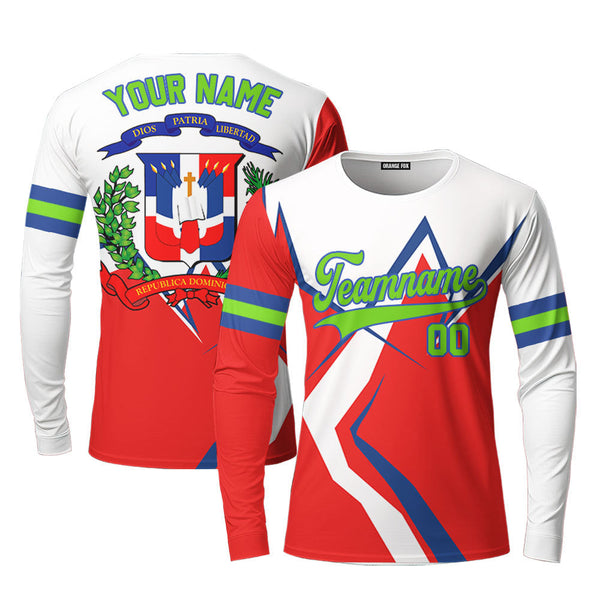 Dominicana Logo Red White Green Blue Custom Long Sleeve T-Shirt For Men & Women