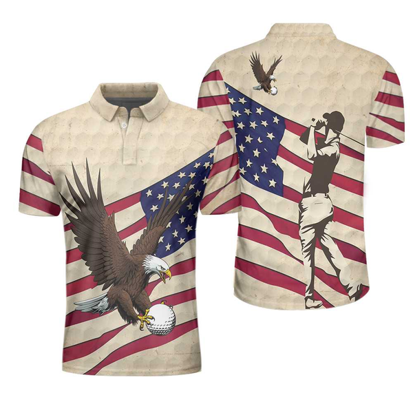 Eagle American Flag Golf Polo Shirt For Men