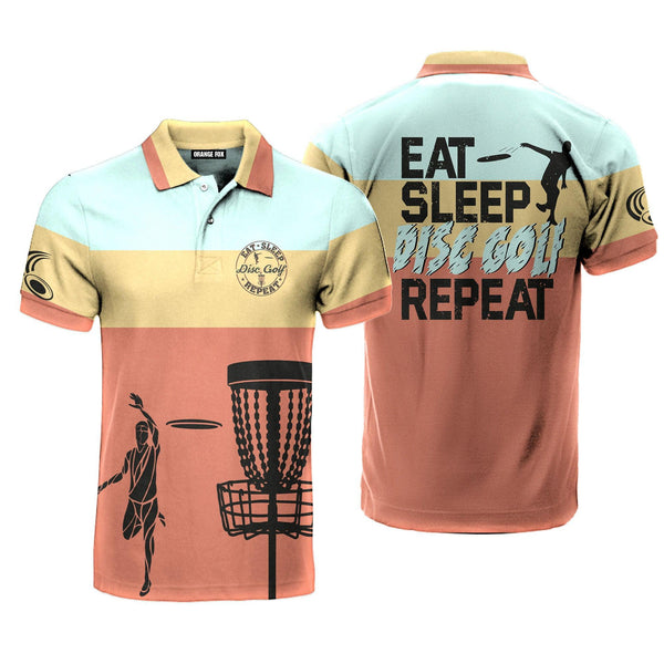 Eat Sleep Disc Golf Repeat Vintage Palette Sporty Best Disc Golf Polo Shirt For Men