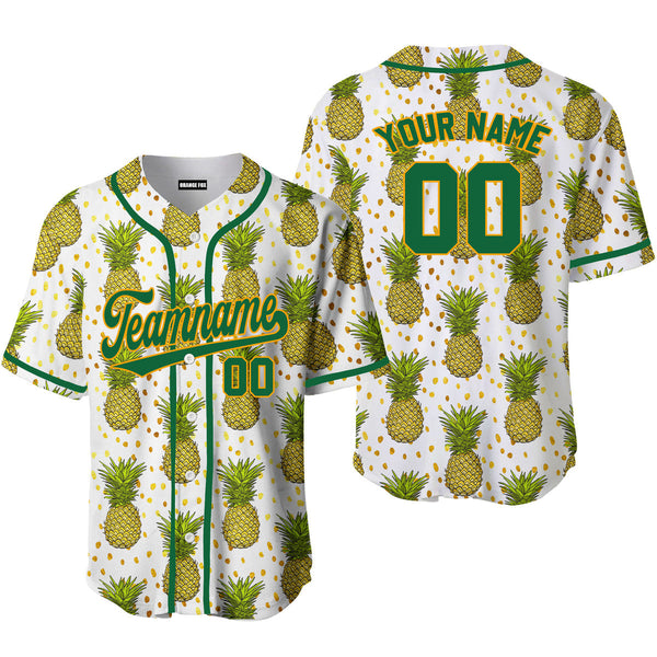 Custom Pineapple Tropical Seamless Pattern And Gold Dots Baseball Jersey