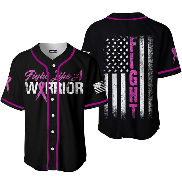 Fight Like A Warrior - Gift For Breast Cancers Survivors, Supporters - Black Baseball Jersey For Men & Women